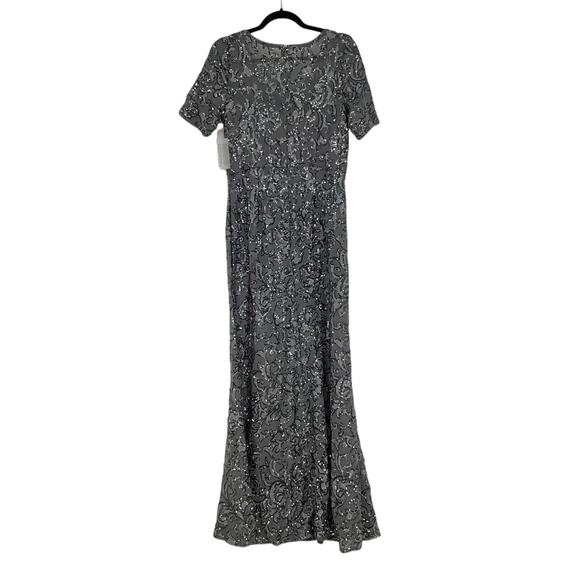 Alex Evenings Womens 10 Gray Sequin Embellished Maxi Dress Elbow Sleeve OS15-10 - Picture 7 of 10